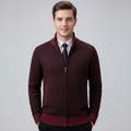 Men's geometric diamond-pattern zip-up jumper with mock neck collar and long sleeves
