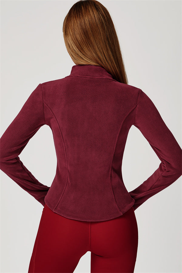 Women's fitted fleece jacket with high neck and front zip