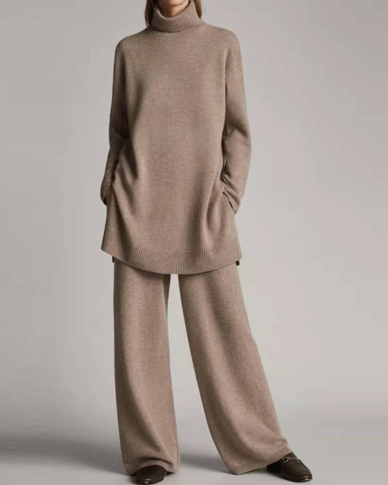 Women's long-sleeve turtleneck jumper and wide-leg trouser set