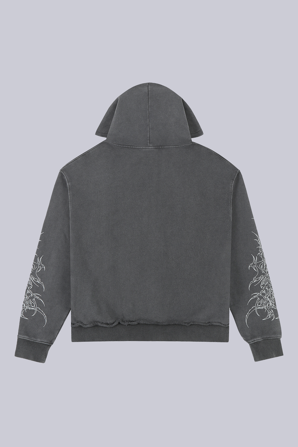 Black zip hoodie with hood and large monochrome cathedral graphic
