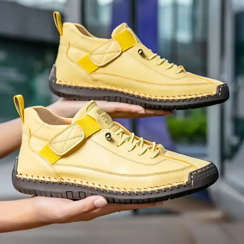 Women's ankle-height lace-up sneakers with ankle strap and flat stitched sole