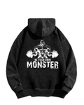 Washed hoodie with hood, long sleeves and a front weightlifting graphic reading Be Your Own Monster