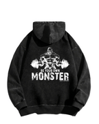 Washed hoodie with hood, long sleeves and a front weightlifting graphic reading Be Your Own Monster