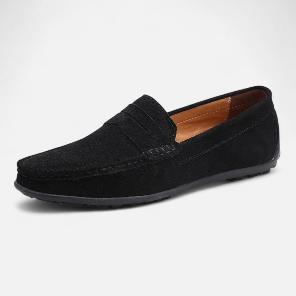 Men's plain slip-on loafer with moccasin stitching and flat sole
