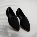 Women's pointed toe loafers with front straps and low heels