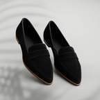 Women's pointed toe loafers with front straps and low heels