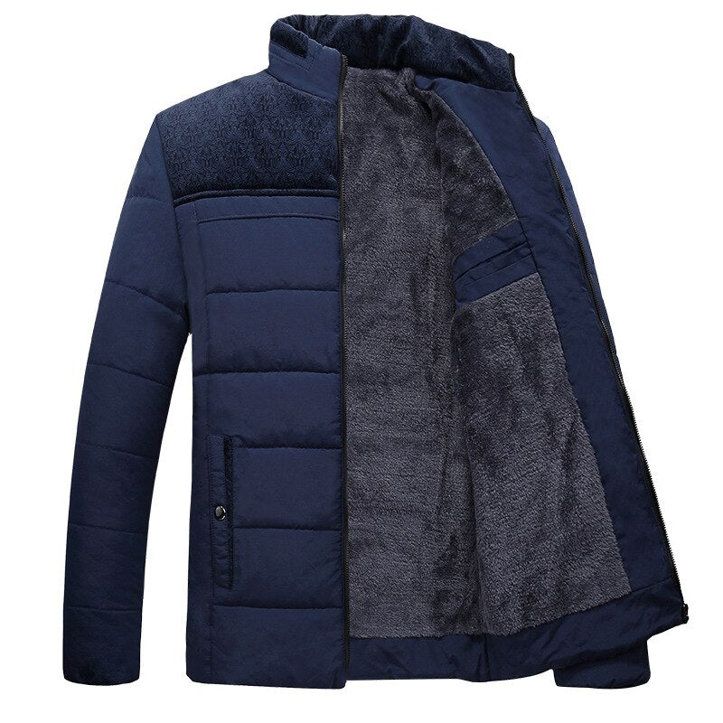 Men's quilted puffer jacket with stand collar, zip front and textured lining
