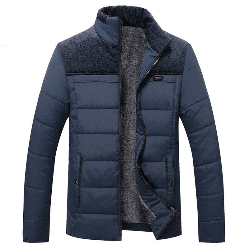 Men's quilted puffer jacket with stand collar, zip front and textured lining