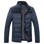 Men's quilted puffer jacket with stand collar, zip front and textured lining
