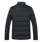 Men's quilted puffer jacket with stand collar, zip front and textured lining