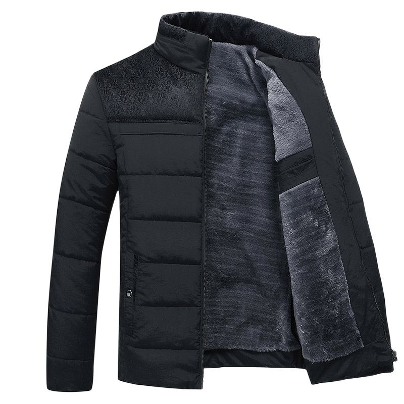 Men's quilted puffer jacket with stand collar, zip front and textured lining