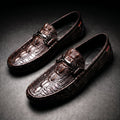 Men's croc-embossed loafers with horsebit detail and rounded toes