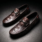 Men's croc-embossed loafers with horsebit detail and rounded toes