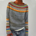 Women's striped Nordic jumper with boat neckline and long sleeves