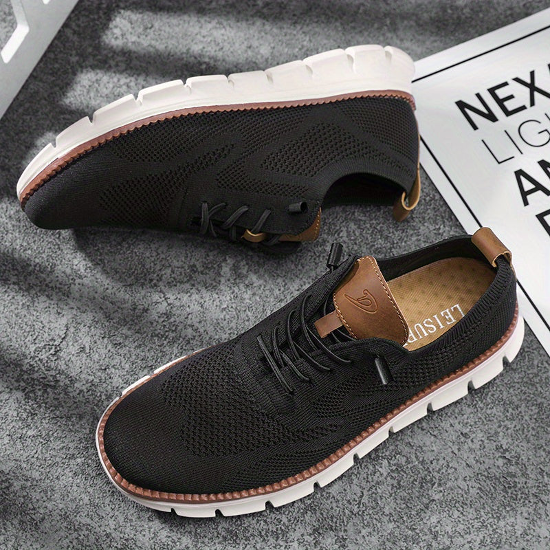 Textured lace-up trainers with rounded toe and flat white sole