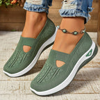 Women's slip-on trainers with textured openwork upper and white wedge sole