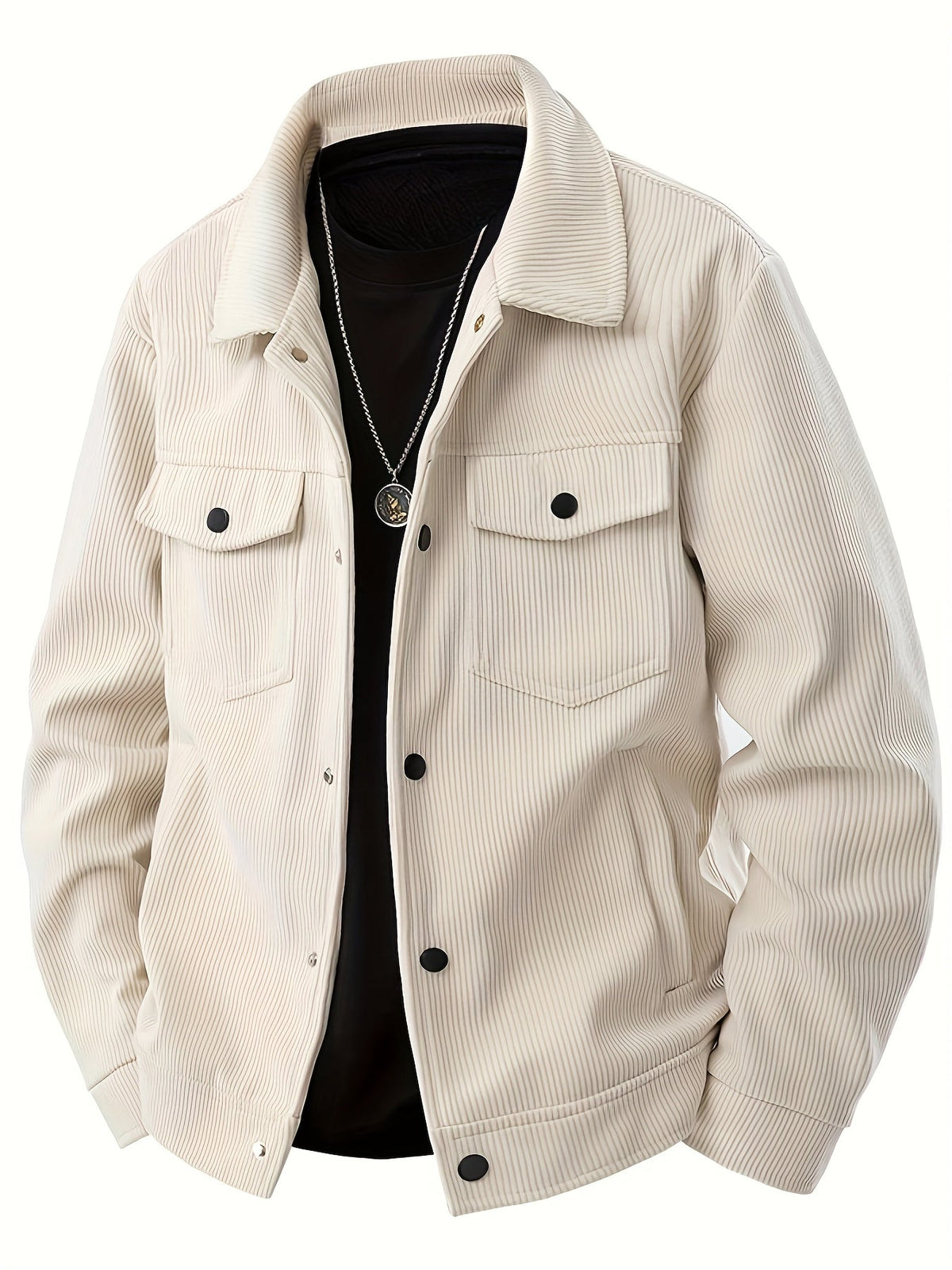 Men's ribbed corduroy jacket with shirt collar, button front and multiple pockets