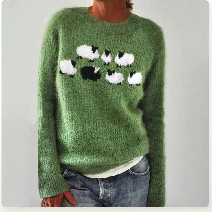 Women's striped Nordic jumper with boat neckline and long sleeves