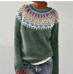 Women's striped Nordic jumper with boat neckline and long sleeves