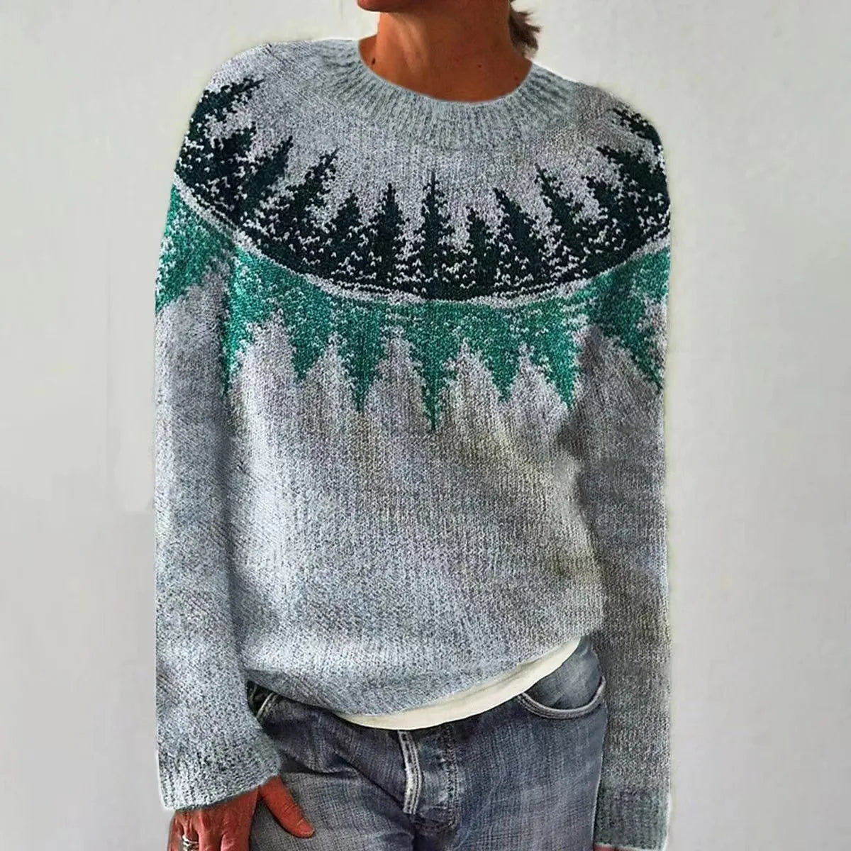 Women's striped Nordic jumper with boat neckline and long sleeves
