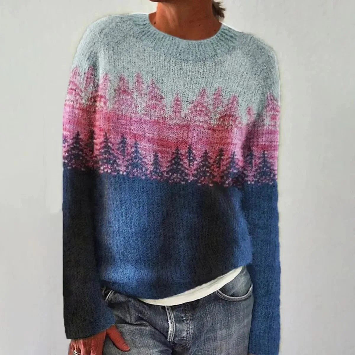 Women's striped Nordic jumper with boat neckline and long sleeves