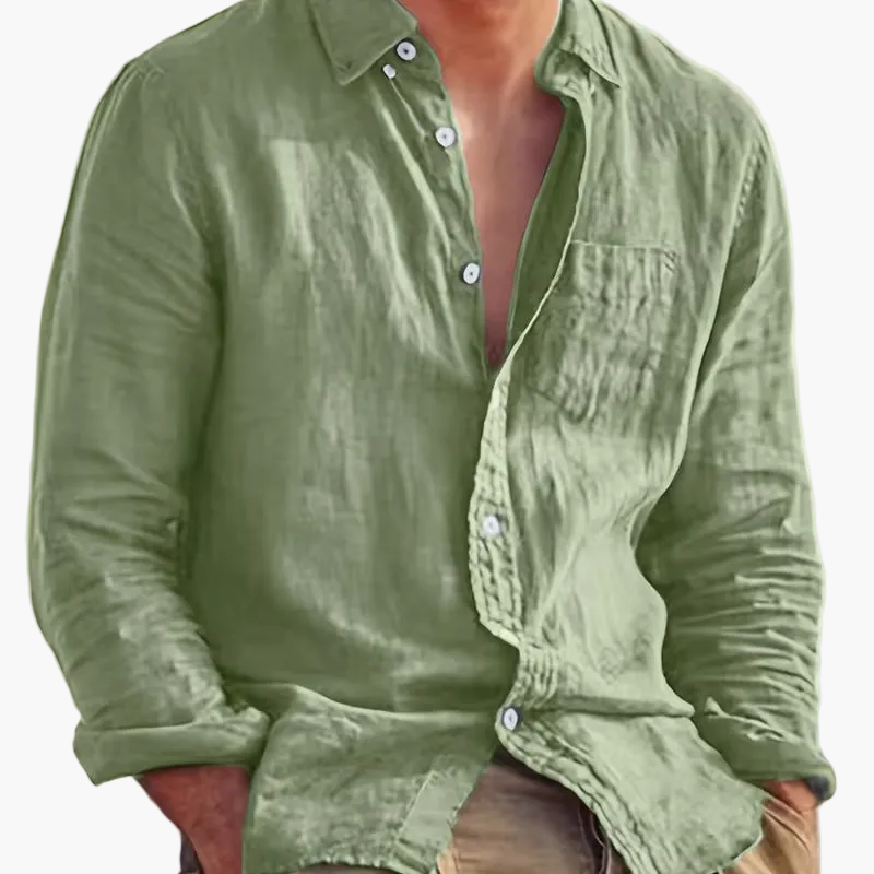 Men's long sleeve textured shirt with point collar, button front and chest pocket