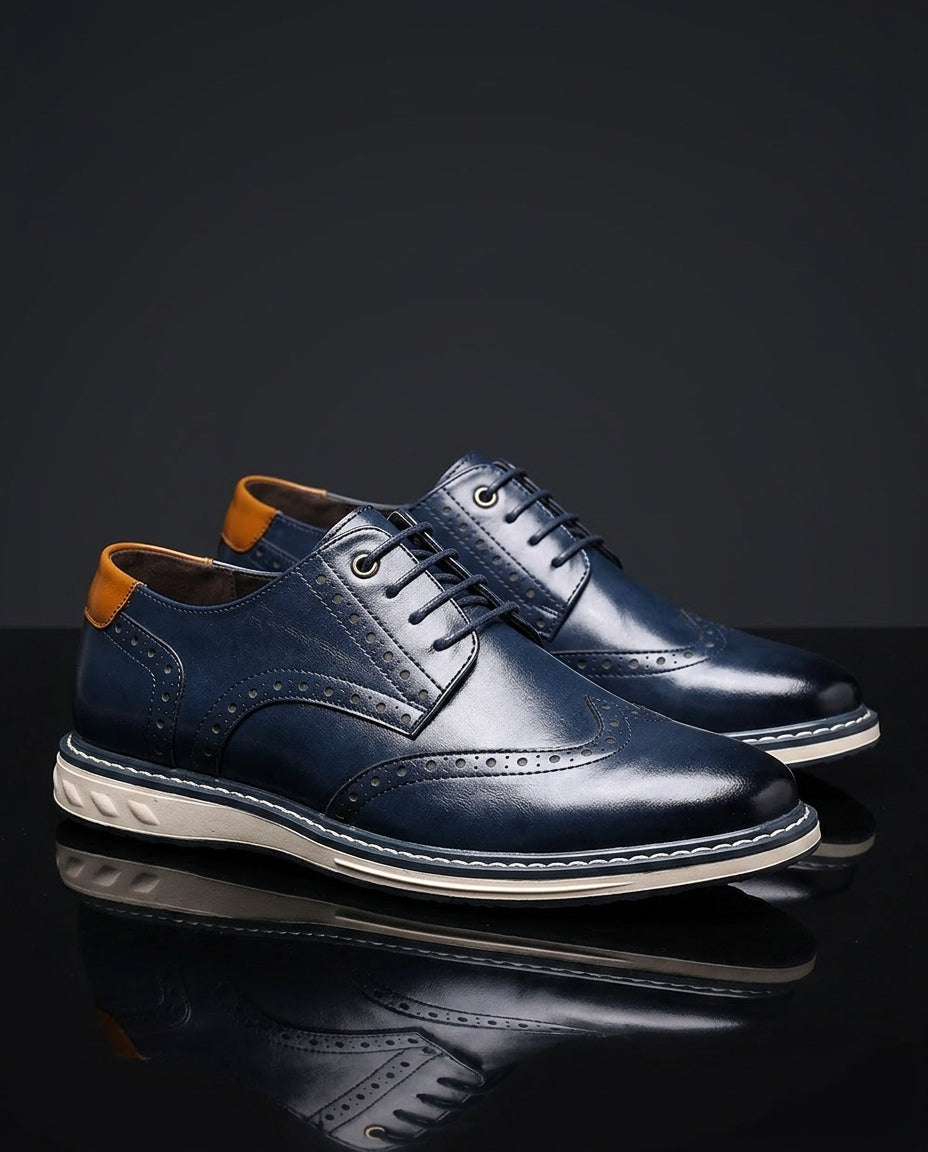 Men's wingtip brogue sneakers with perforated detailing and layered soles