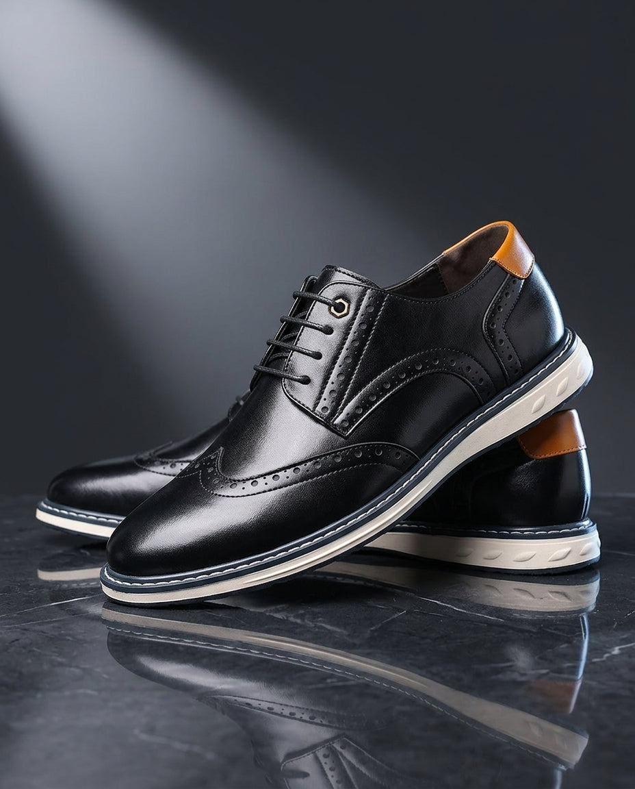 Men's wingtip brogue sneakers with perforated detailing and layered soles