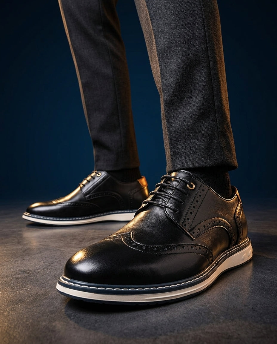 Men's wingtip brogue sneakers with perforated detailing and layered soles