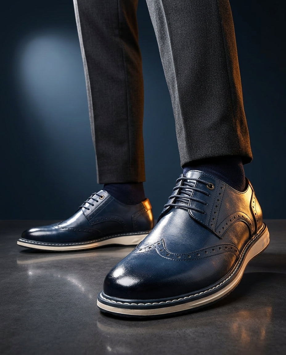 Men's wingtip brogue sneakers with perforated detailing and layered soles