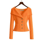 Women's ribbed cardigan with Bardot collar, long sleeves and button front