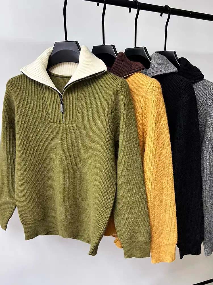 Men's ribbed quarter-zip funnel neck jumper with long sleeves