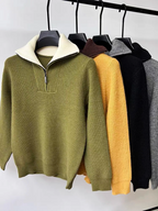Men's ribbed quarter-zip funnel neck jumper with long sleeves