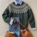 Women's green Fair Isle jumper with crew neck and long sleeves