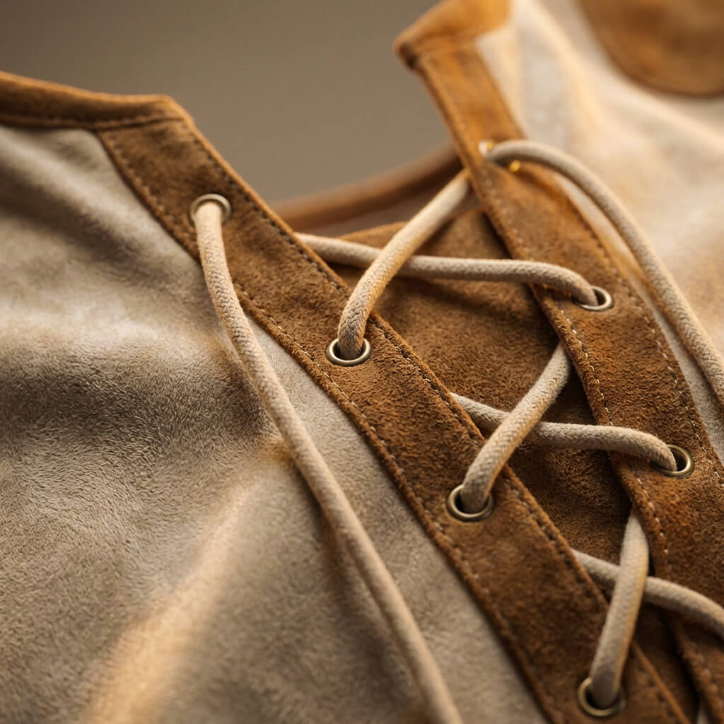 Men's long-sleeve lace-up Henley shirt with contrast shoulder and sleeve panels
