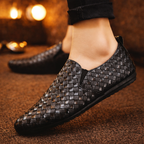 Woven slip-on loafers with textured upper and flat sole