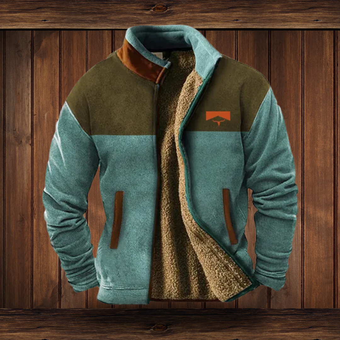Men's jacket with a stand collar, full zip and patterned long sleeves