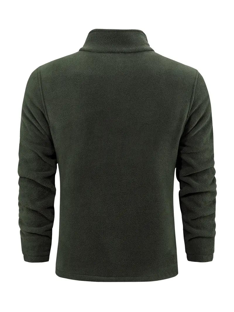 Men's fleece jacket with stand collar, long sleeves and full zip front