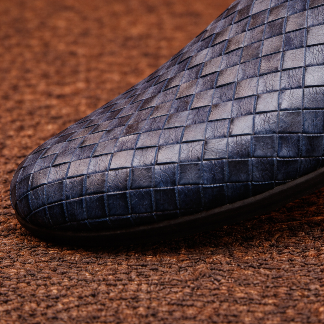 Woven slip-on loafers with textured upper and flat sole