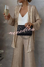 Women's open-front sequin jacket with long sleeves and draped fit