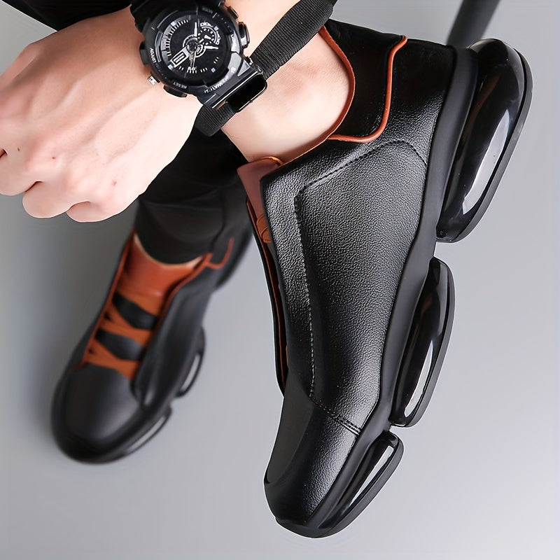 Black men's slip-on athletic trainers with chunky sculpted soles