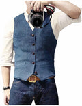 Men's textured sleeveless waistcoat with V-neck, buttons and front pocket details