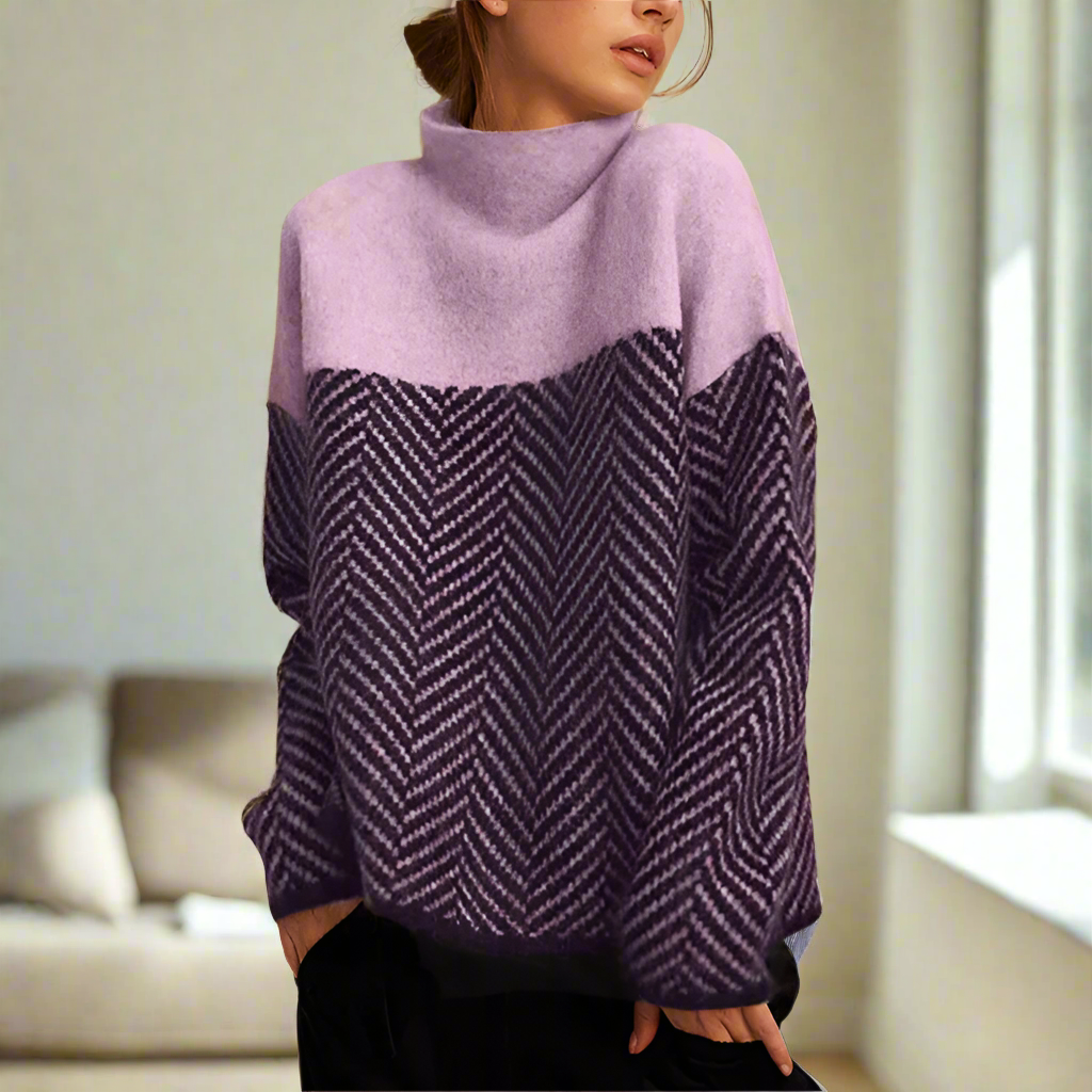 Women's relaxed chevron turtleneck jumper with long sleeves
