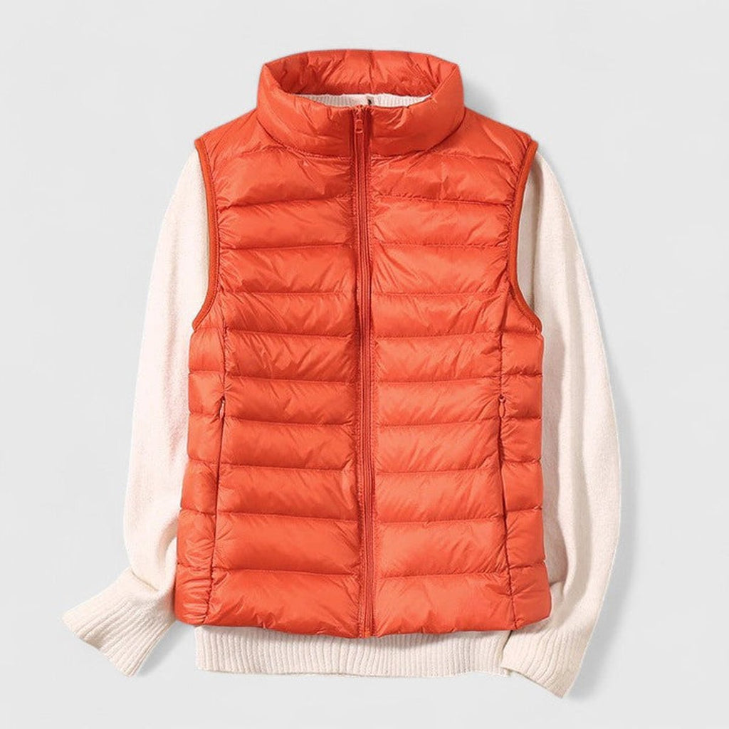 Women's sleeveless quilted puffer gilet with high collar and zip front