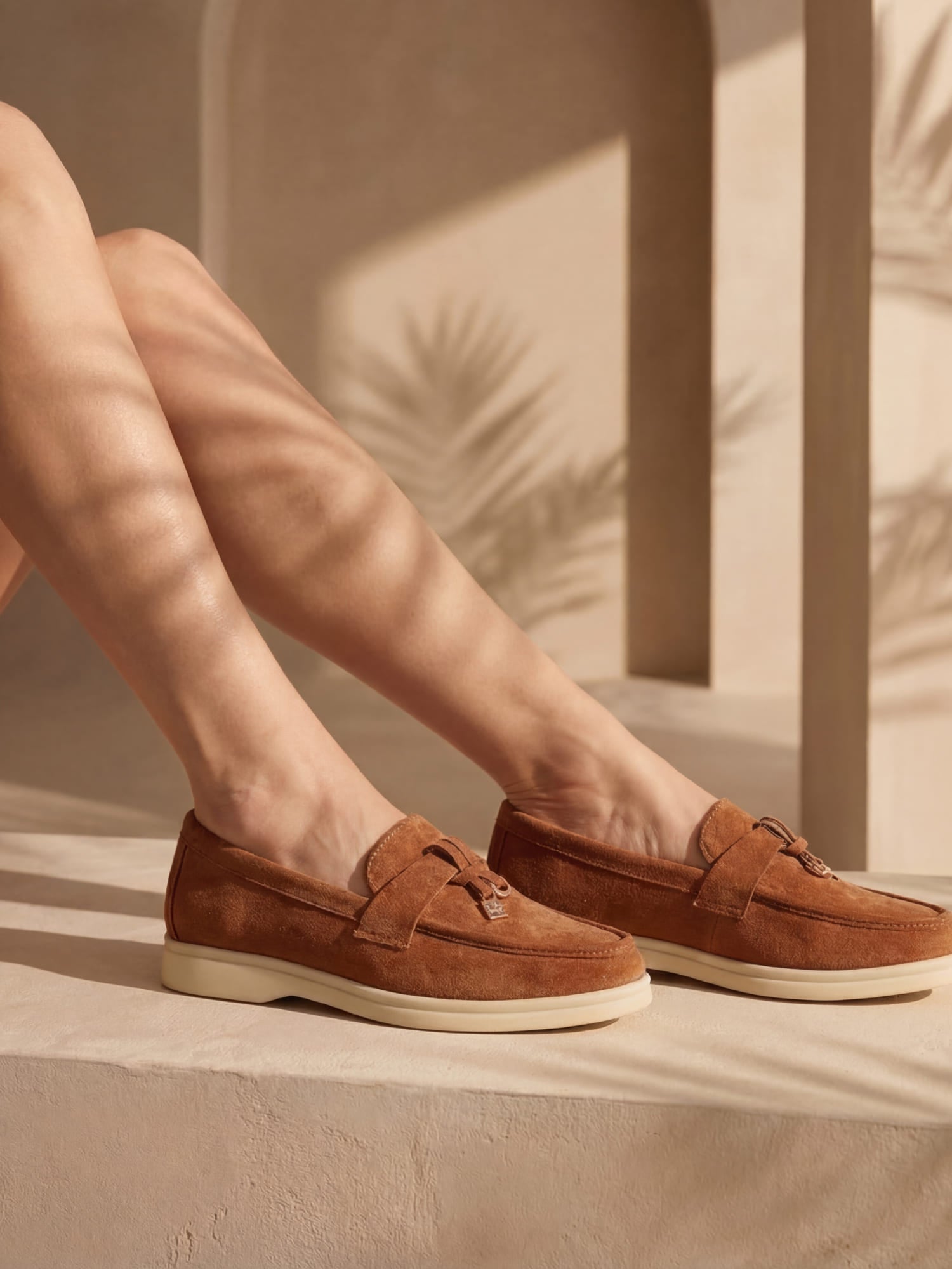 Women's slip-on loafers with penny strap and flat sole