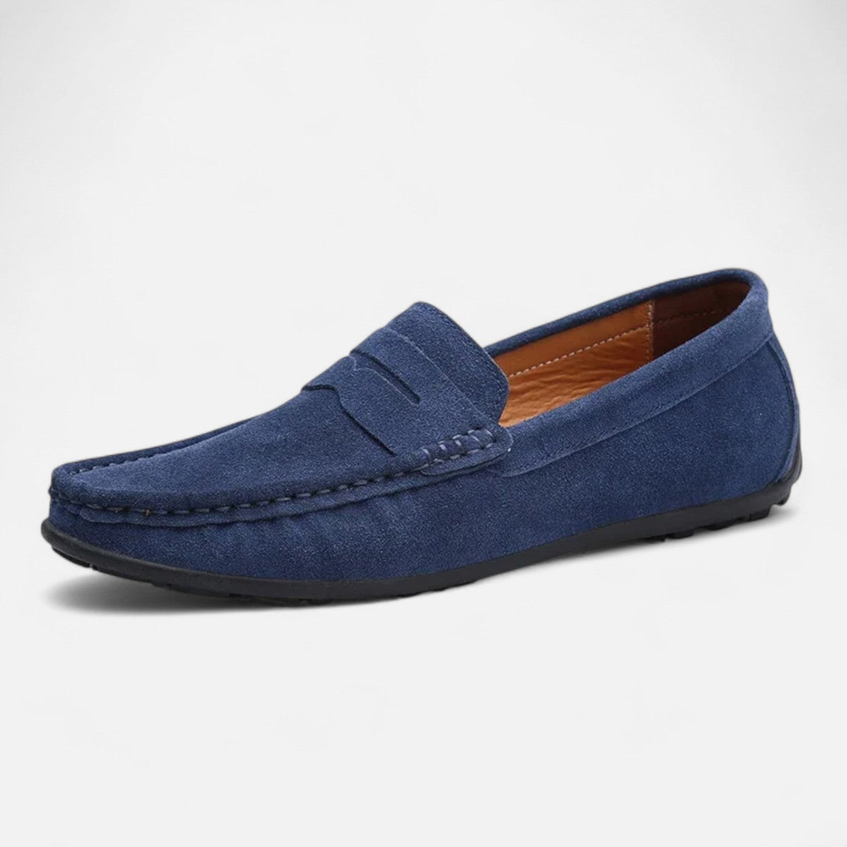 Men's plain slip-on loafer with moccasin stitching and flat sole