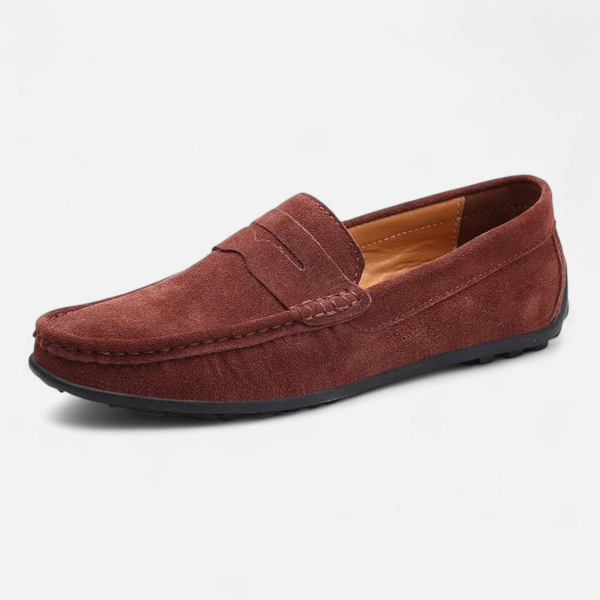 Men's plain slip-on loafer with moccasin stitching and flat sole