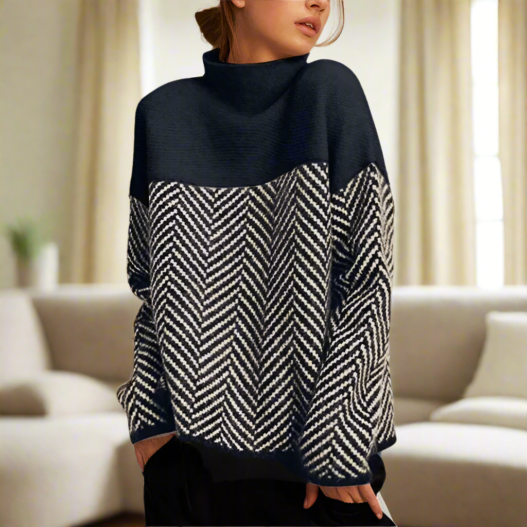 Women's relaxed chevron turtleneck jumper with long sleeves