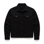 Men's long-sleeve denim jacket with point collar, button front and multiple pockets