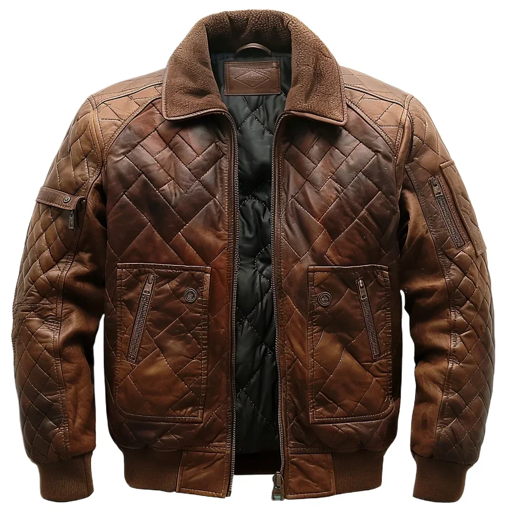 Men's aviator A-2 jacket with long sleeves, zip front, collar and multiple pockets